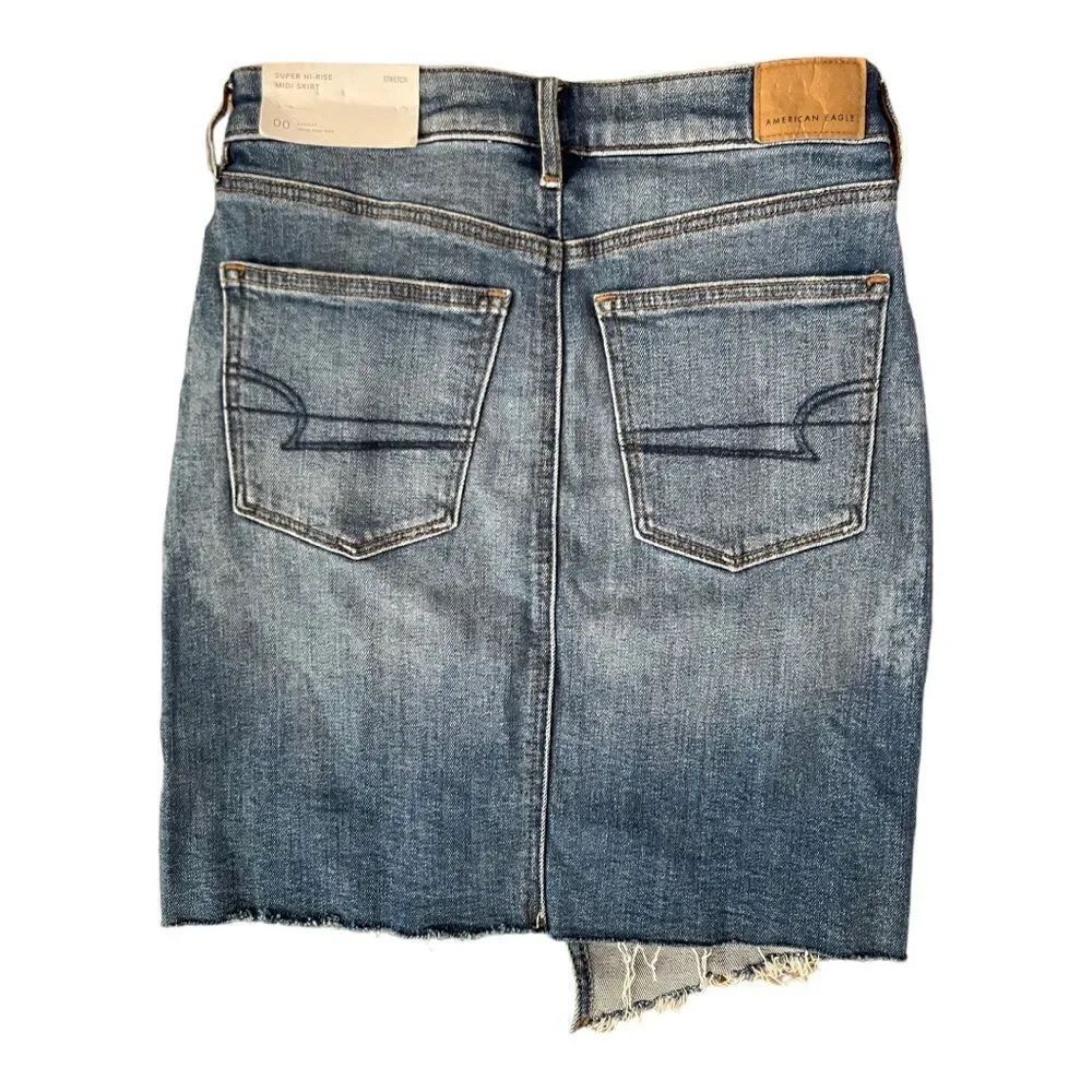 NWT American Eagle Super High Rise MIDI Blue Jean Skirt Size 00 Causal Western - Picture 5 of 5